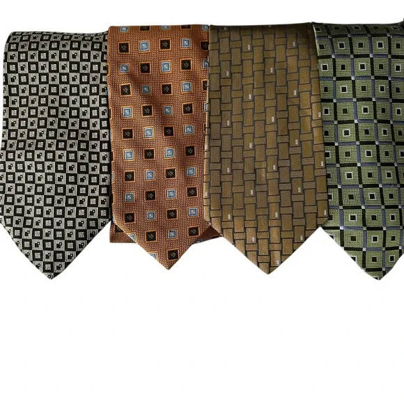 Mens Necktie Bundle Lot 6pc Gold Green Brown Geometric Leaf Professional Ties